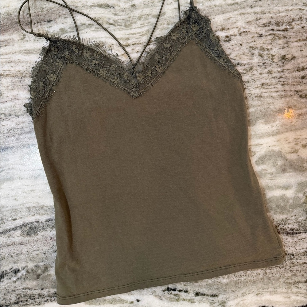 Express Olive Lace Trim Camisole - Picture 2 of 3